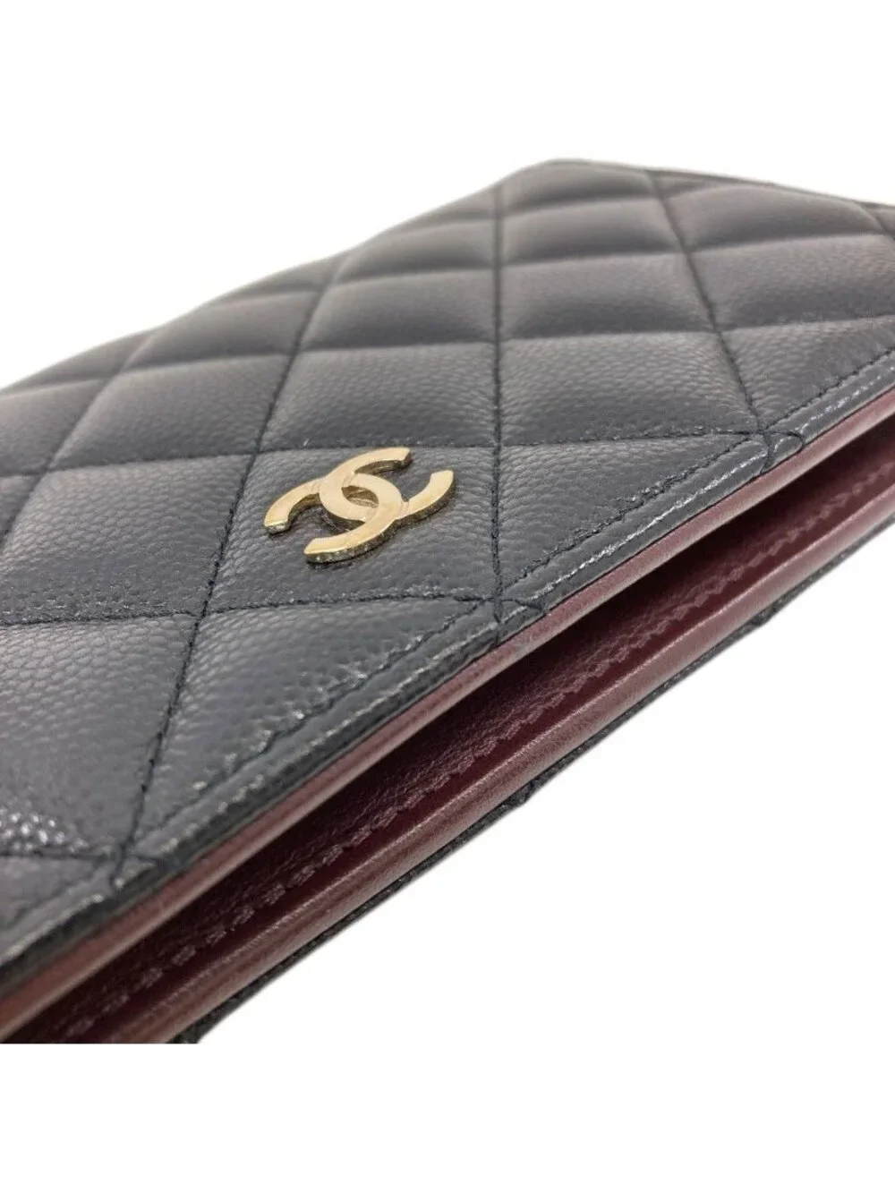 Chanel CC Logo Quilted Gold Wallet Grained Calfskin
